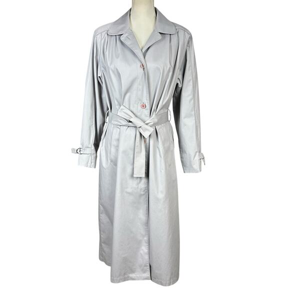 London Fog Maincoats Women Sze 14 Bluish Gray Belted Weather Classic Trench Coat - Picture 1 of 12